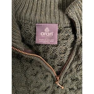Aran Merino Wool Cable Knit Quarter Zip Sweater Mens Large Green Ireland